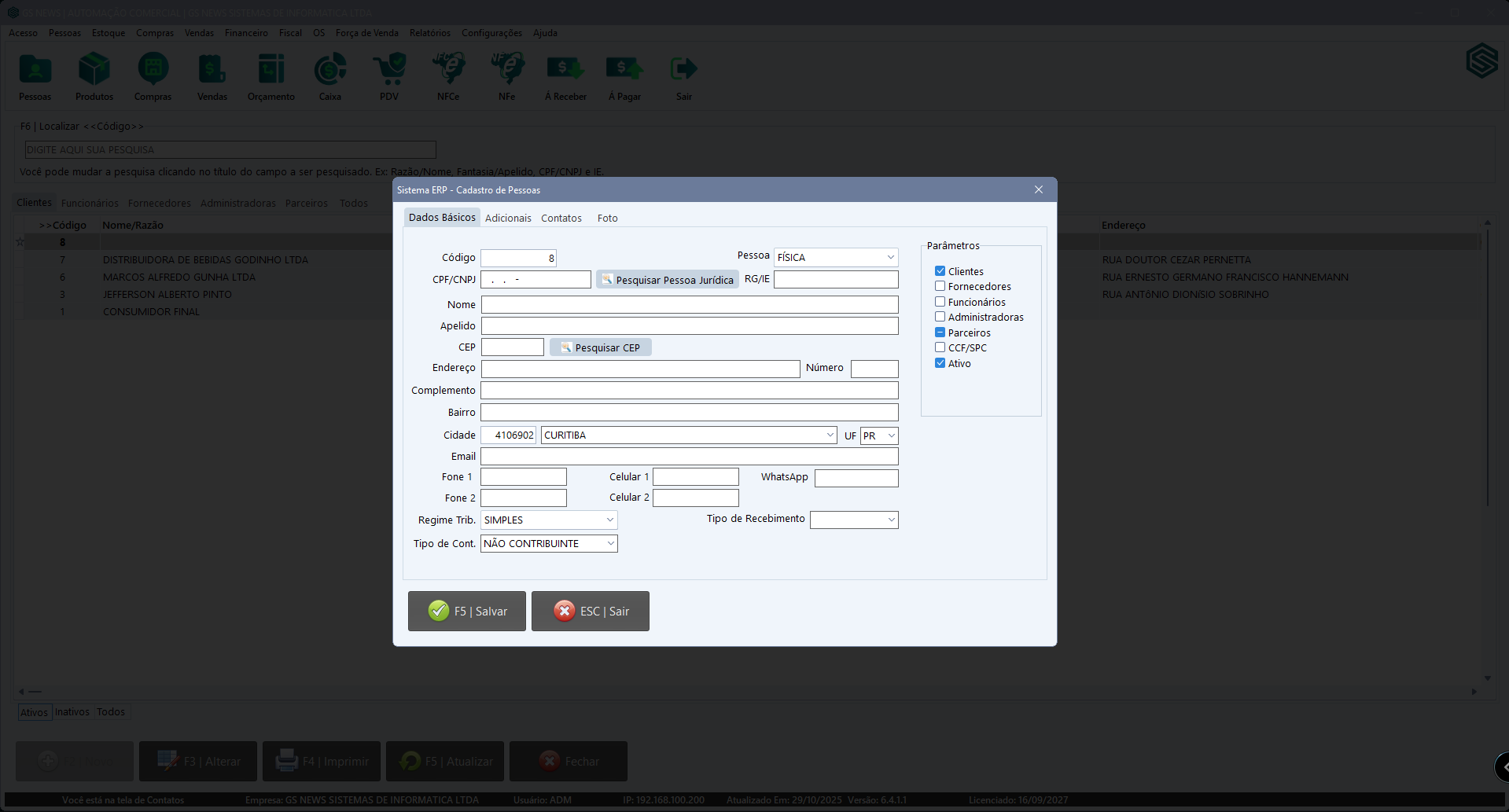 Gestão de clientes.